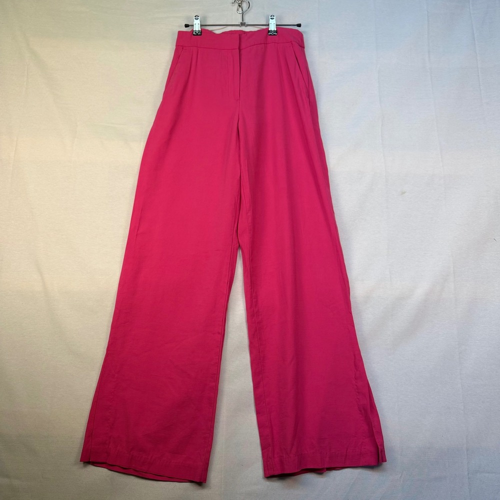 H&M Hot Pink Wide Leg Trousers High Waisted Viscose Blend Pants Size 4